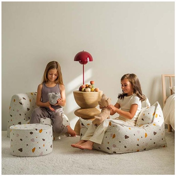 Pouf fauteuil en bouclette - Terrazzo Marbre