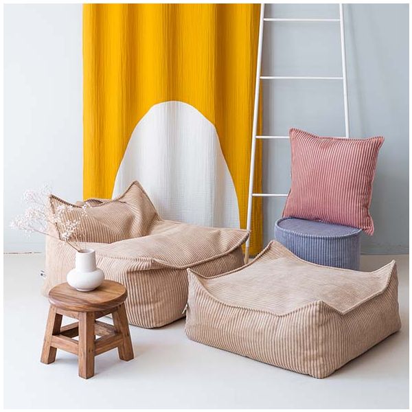 Pouf fauteuil enfant en velours côtelé - Beige