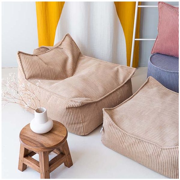 Pouf fauteuil enfant en velours côtelé - Beige