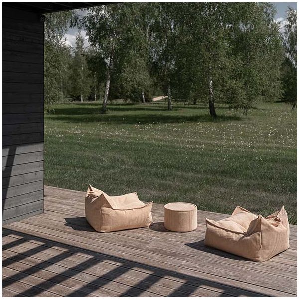 Pouf fauteuil enfant en velours côtelé - Beige