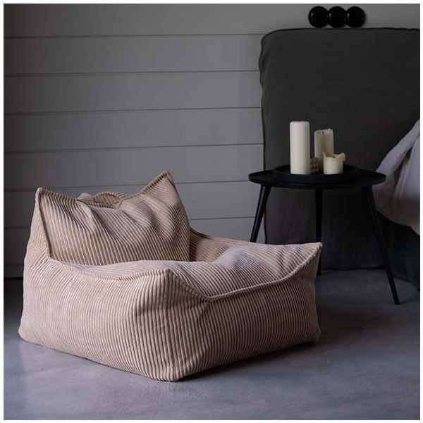 Pouf fauteuil enfant en velours côtelé - Beige