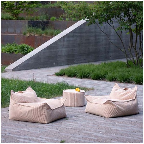 Pouf fauteuil enfant en velours côtelé - Beige