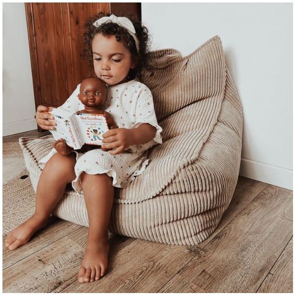 Pouf fauteuil enfant en velours côtelé - Beige