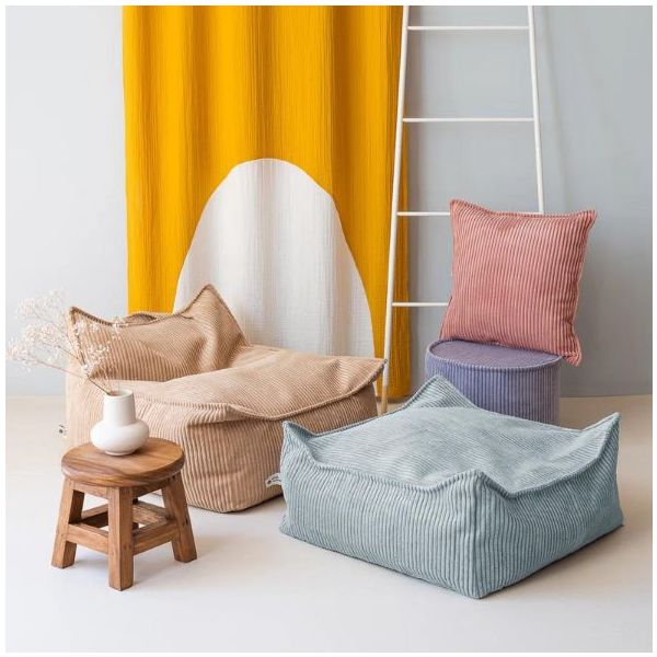 Pouf fauteuil enfant en velours côtelé - Beige