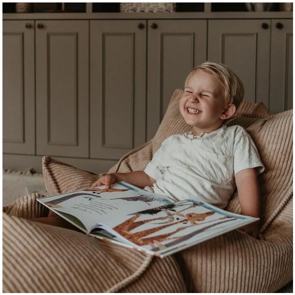 Pouf fauteuil enfant en velours côtelé - Beige