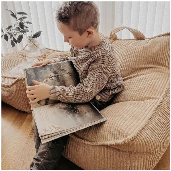 Pouf fauteuil enfant en velours côtelé - Beige