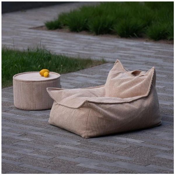 Pouf fauteuil enfant en velours côtelé - Beige