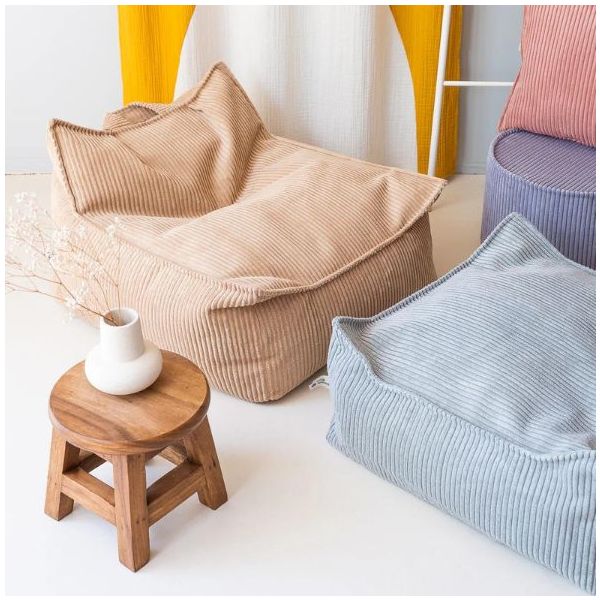 Pouf fauteuil enfant en velours côtelé - Beige