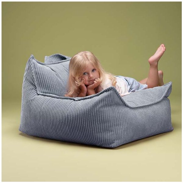 Pouf fauteuil enfant en velours côtelé - Bleu Myrtille