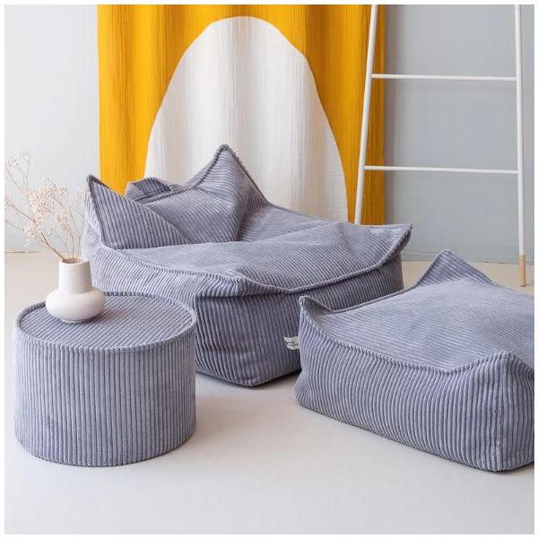 Pouf fauteuil enfant en velours côtelé - Bleu Myrtille
