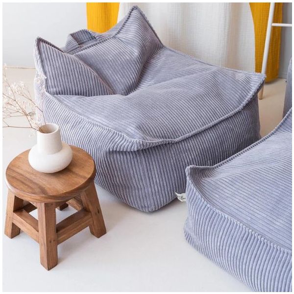 Pouf fauteuil enfant en velours côtelé - Bleu Myrtille