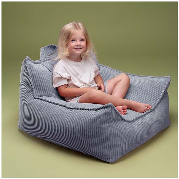 Pouf fauteuil enfant en velours côtelé - Bleu Myrtille