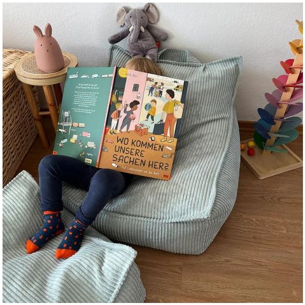 Pouf fauteuil enfant en velours côtelé - Menthe