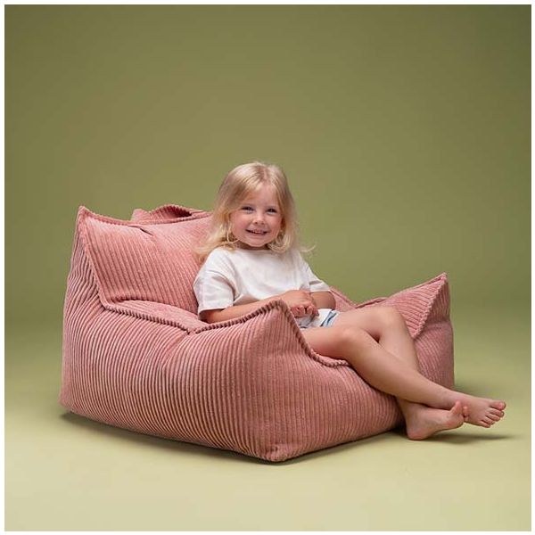 Pouf fauteuil enfant en velours côtelé - Rose Mousse