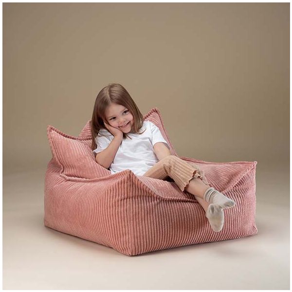 Pouf fauteuil enfant en velours côtelé - Rose Mousse