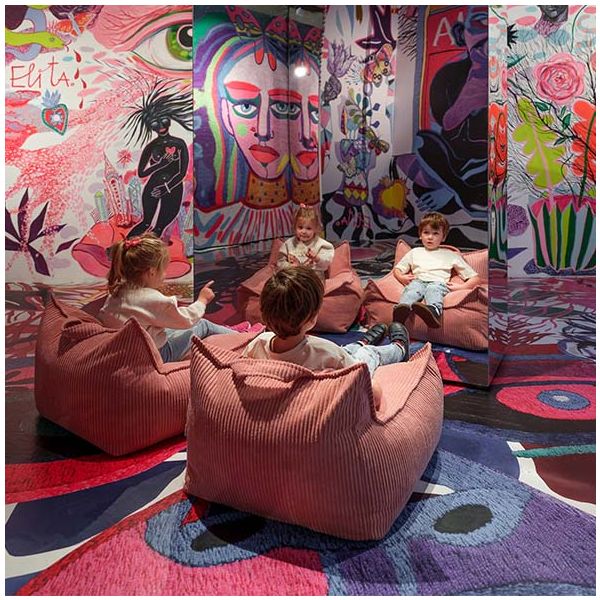 Pouf fauteuil enfant en velours côtelé - Rose Mousse