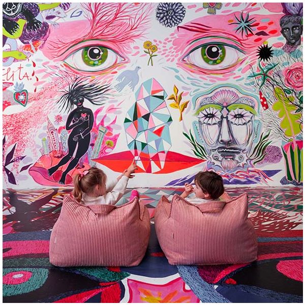 Pouf fauteuil enfant en velours côtelé - Rose Mousse