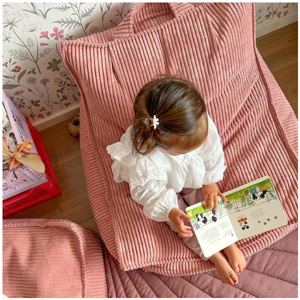 Pouf fauteuil enfant en velours côtelé - Rose Mousse