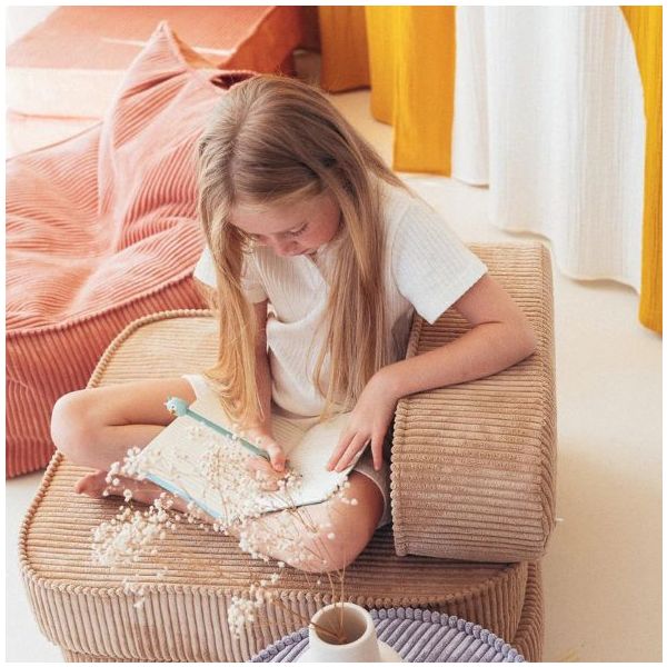 Pouf fauteuil enfant en velours côtelé - Rose Mousse