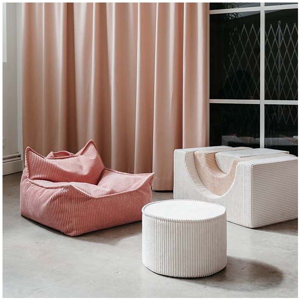 Pouf fauteuil enfant en velours côtelé - Rose Mousse
