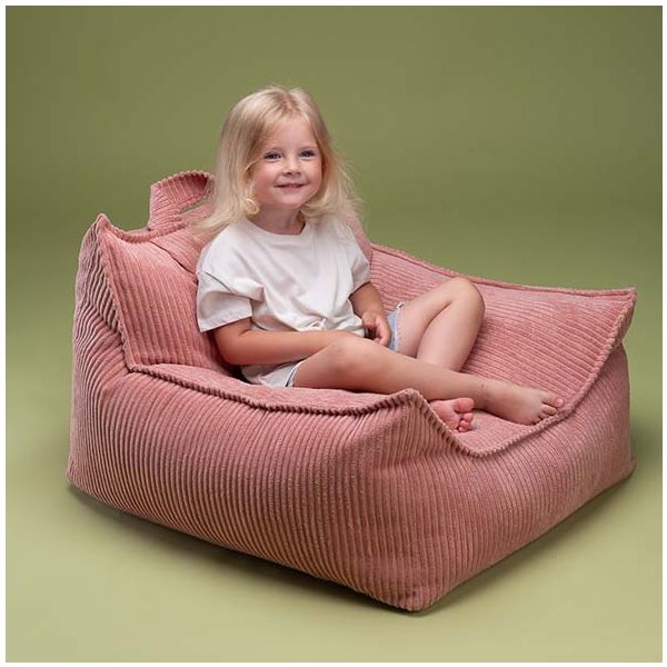 Pouf fauteuil enfant en velours côtelé - Rose Mousse