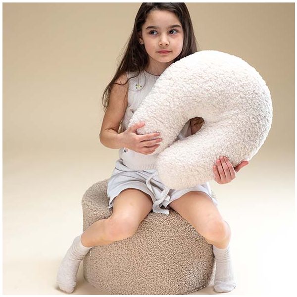 Pouf enfant en bouclette rond - Biscuit