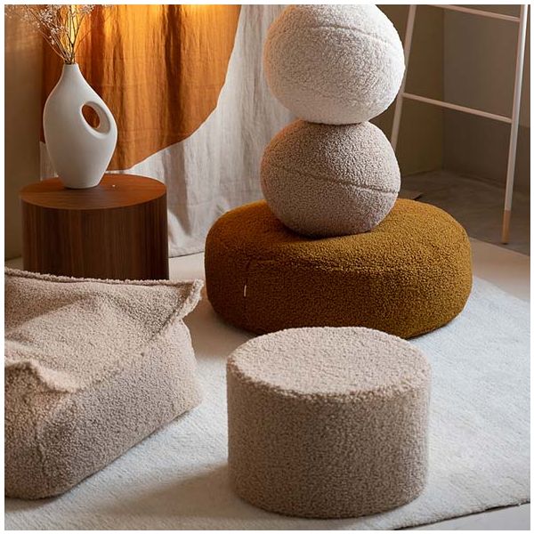 Pouf enfant en bouclette rond - Biscuit