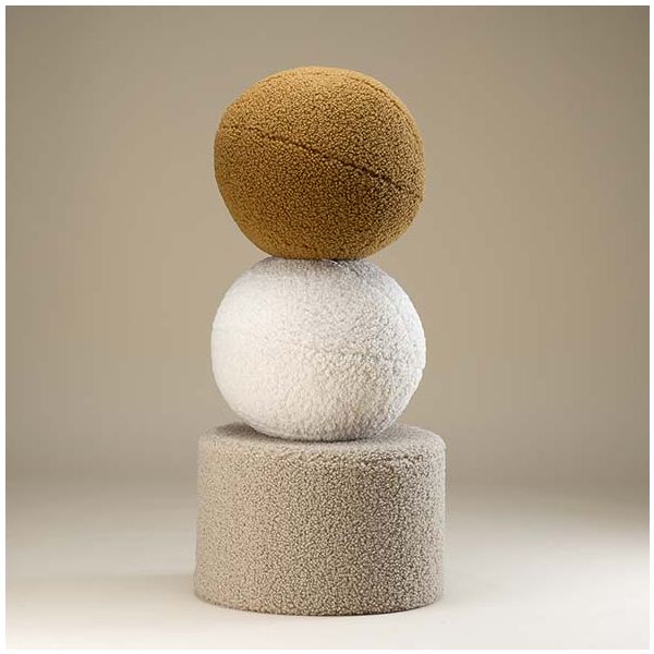 Pouf enfant en bouclette rond - Biscuit