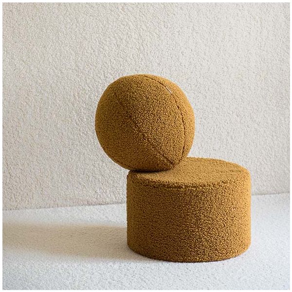 Pouf enfant en bouclette rond - Caramel