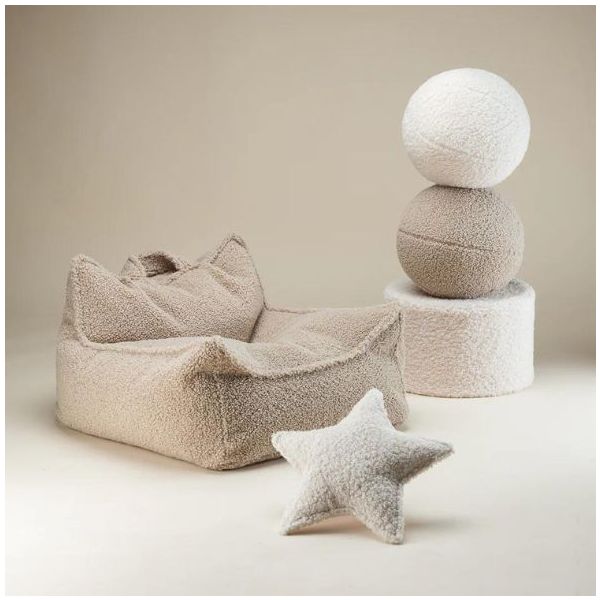 Pouf enfant en bouclette rond - Crème