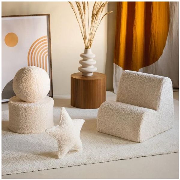 Pouf enfant en bouclette rond - Crème