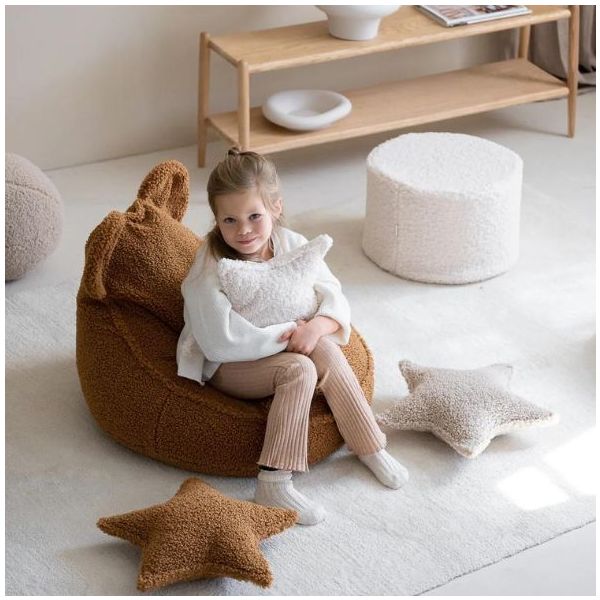 Pouf enfant en bouclette rond - Crème