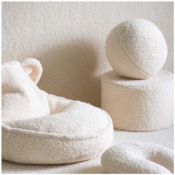Pouf enfant en bouclette rond - Crème