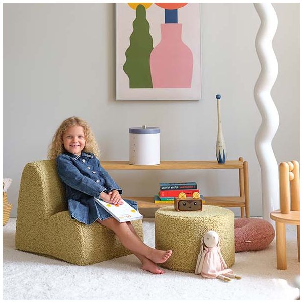 Pouf enfant en bouclette rond - Matcha
