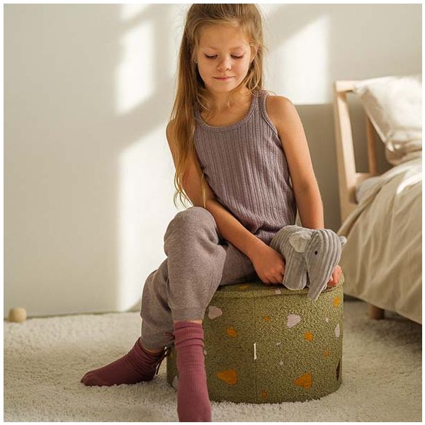Pouf enfant en bouclette rond - Terrazzo Moss