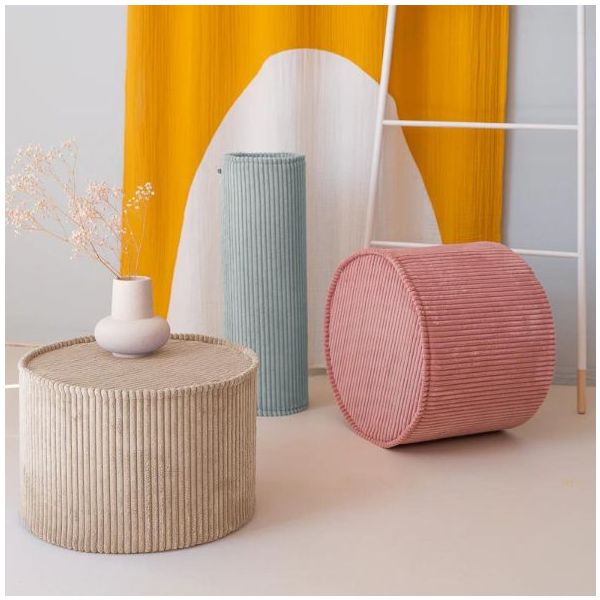 Pouf enfant en velours côtelé rond - Beige