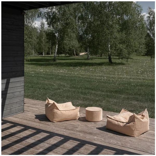 Pouf enfant en velours côtelé rond - Beige