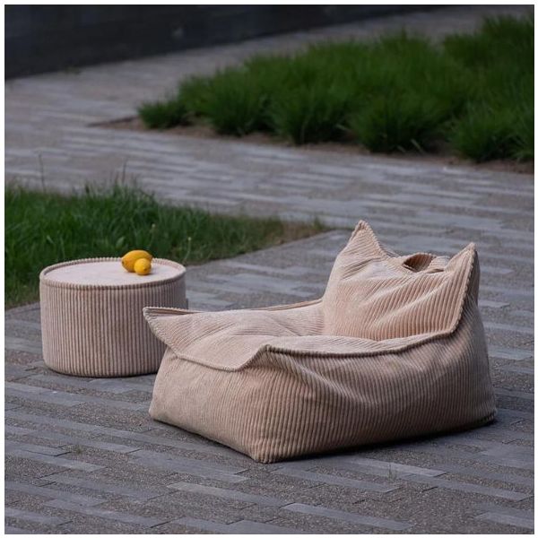 Pouf enfant en velours côtelé rond - Beige