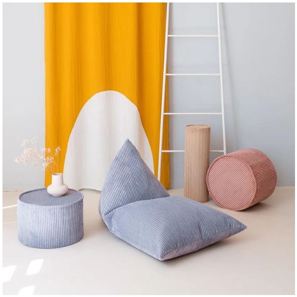 Pouf enfant en velours côtelé rond - Bleu Myrtille
