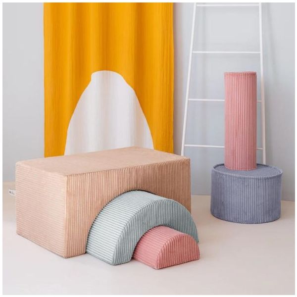 Pouf enfant en velours côtelé rond - Bleu Myrtille