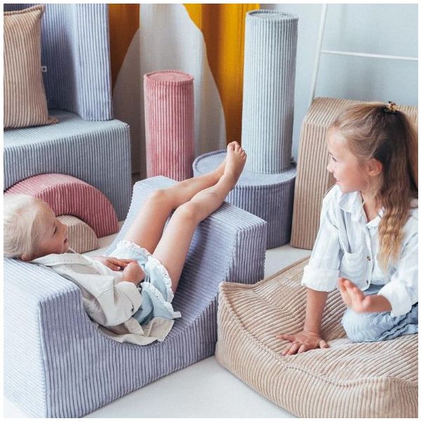 Pouf enfant en velours côtelé rond - Bleu Myrtille