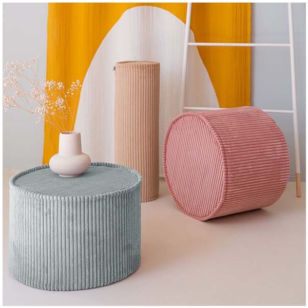 Pouf enfant en velours côtelé rond - Rose Mousse