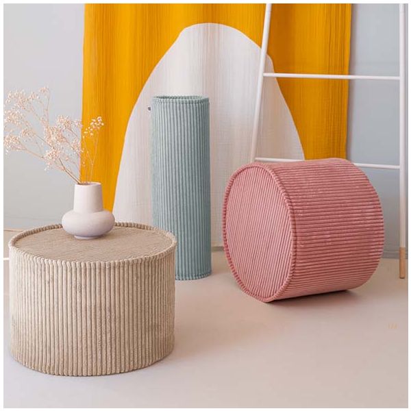 Pouf enfant en velours côtelé rond - Rose Mousse