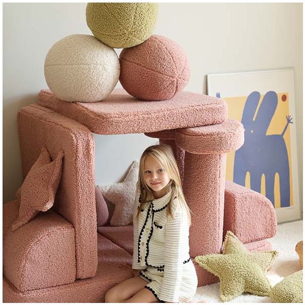 Canapé enfant modulable en bouclette Settee - Rose Goyave