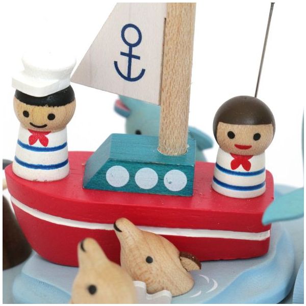 Boîte à musique en bois - Voilier & Dauphins