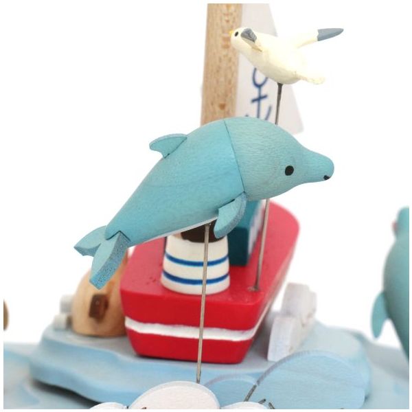 Boîte à musique en bois - Voilier & Dauphins