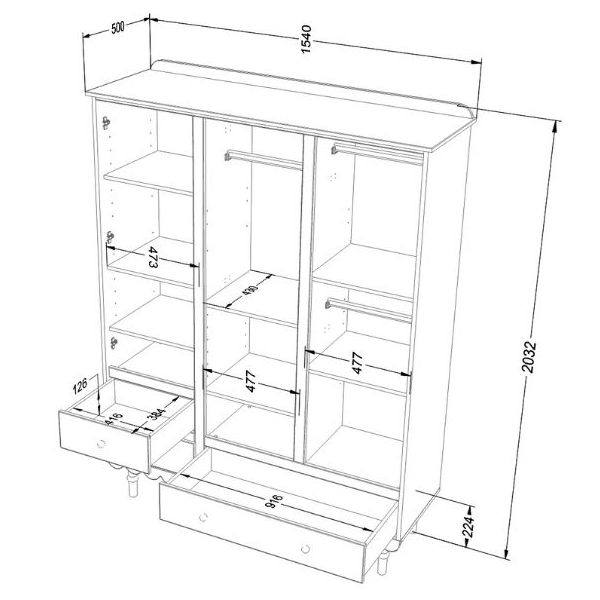 Babushka 3 Doors Wardrobe - White