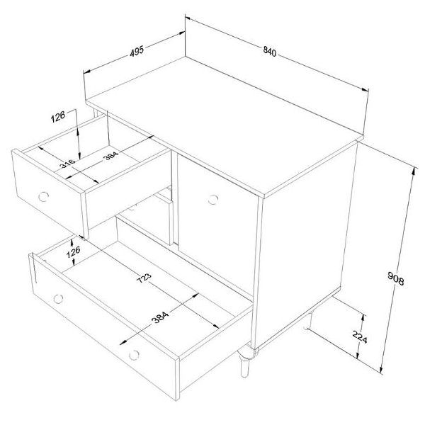Commode 1 porte & 3 tiroirs Babushka - Rose