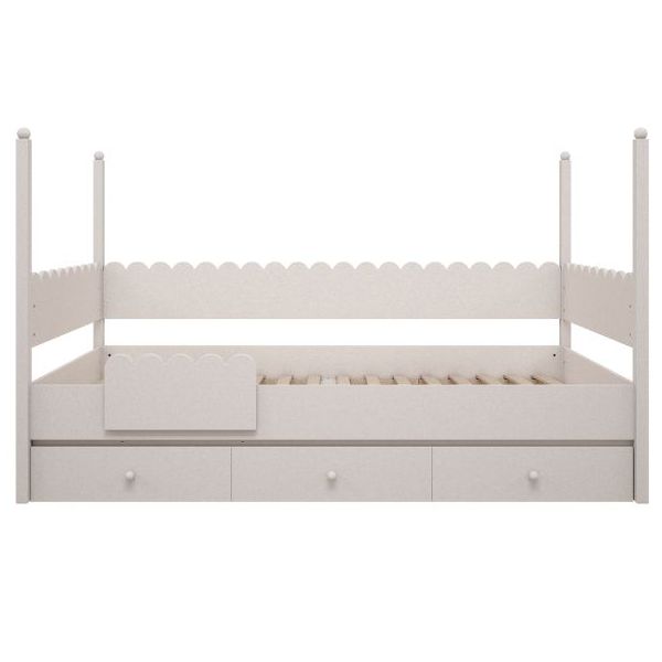 Babushka Lower Bed 90 x 200 cm with Safety Rail - White
