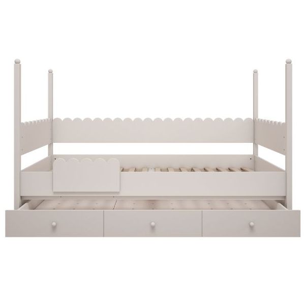Babushka Lower Bed 90 x 200 cm with Safety Rail - White